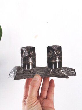 Vintage M.H. Silver-Plated Owl Salt Pepper Shaker Set 60s Mid Century Hong Kong